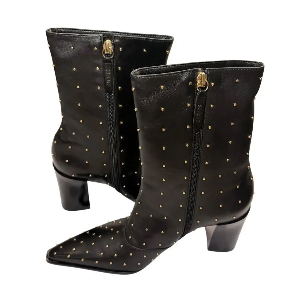 Schutz Raffaela Studded Pointed Toe Bootie Black Leather Size 8 NWT Grunge